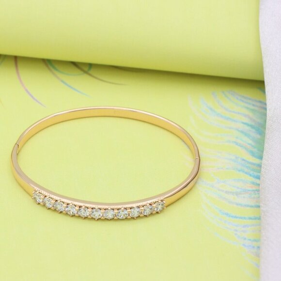 Elegant Rose Gold Bangle with Sparkling Round Stone Row Accent, XPBL0481 - Picture 5 of 11